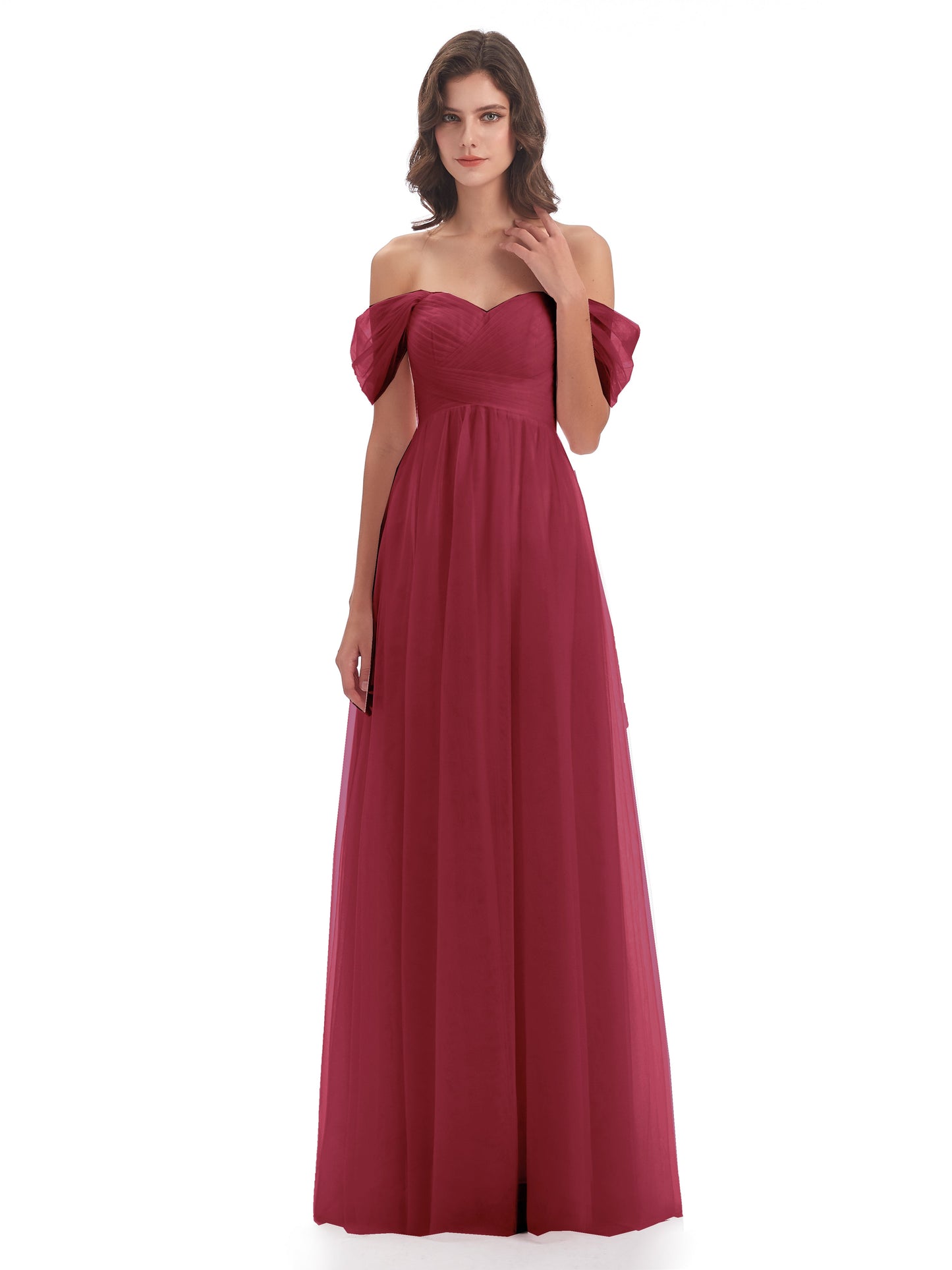 Evelyn Off The Shoulder Tulle Long Bridesmaid Dresses