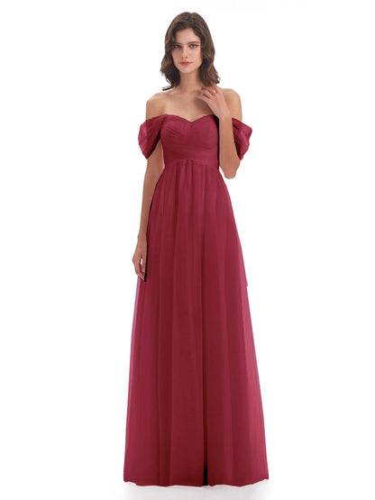 Evelyn Off The Shoulder Tulle Long Bridesmaid Dresses