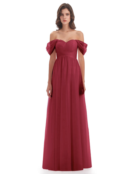 Evelyn Off The Shoulder Tulle Long Bridesmaid Dresses