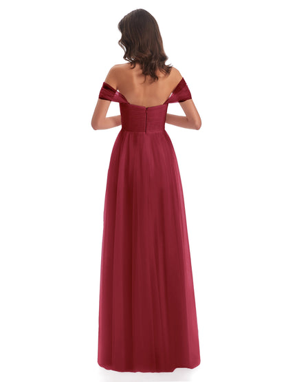 Evelyn Off The Shoulder Tulle Long Bridesmaid Dresses