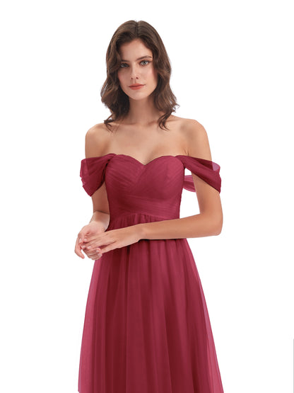 Evelyn Off The Shoulder Tulle Long Bridesmaid Dresses