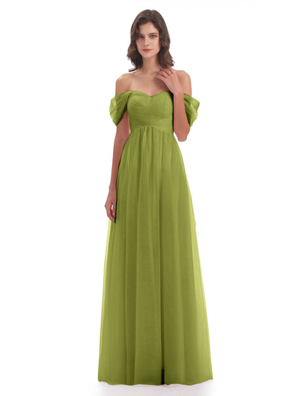 Evelyn Off The Shoulder Tulle Long Bridesmaid Dresses