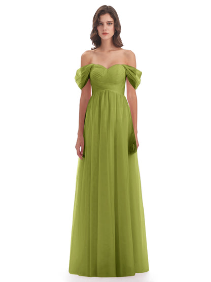 Evelyn Off The Shoulder Tulle Long Bridesmaid Dresses