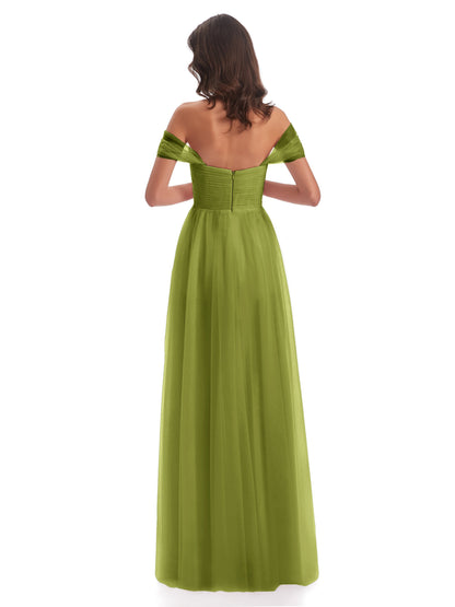 Evelyn Off The Shoulder Tulle Long Bridesmaid Dresses