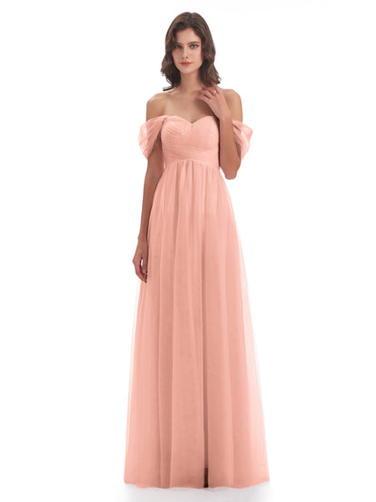 Evelyn Off The Shoulder Tulle Long Bridesmaid Dresses
