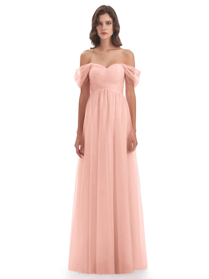 Evelyn Off The Shoulder Tulle Long Bridesmaid Dresses