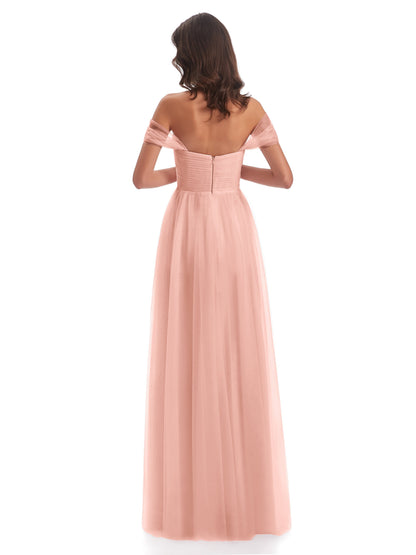 Evelyn Off The Shoulder Tulle Long Bridesmaid Dresses