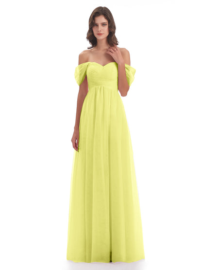 Evelyn Off The Shoulder Tulle Long Bridesmaid Dresses