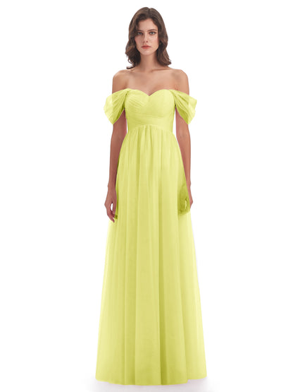 Evelyn Off The Shoulder Tulle Long Bridesmaid Dresses