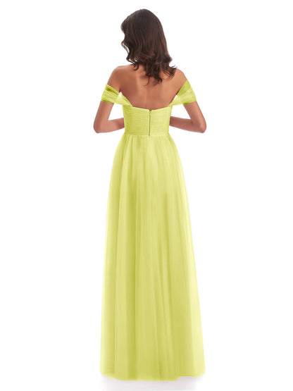 Evelyn Off The Shoulder Tulle Long Bridesmaid Dresses