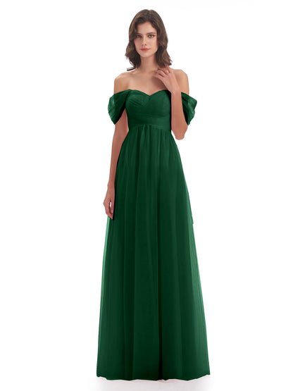 Evelyn Off The Shoulder Tulle Long Bridesmaid Dresses