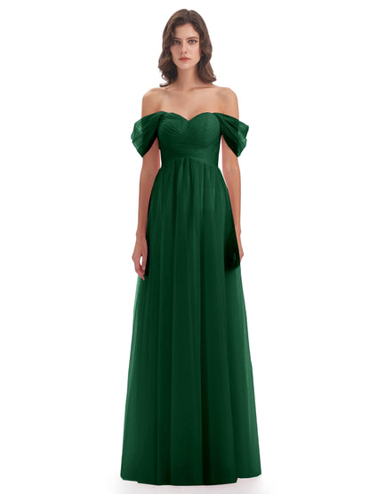 Evelyn Off The Shoulder Tulle Long Bridesmaid Dresses