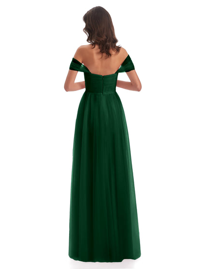 Evelyn Off The Shoulder Tulle Long Bridesmaid Dresses