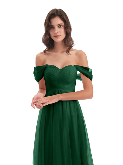 Evelyn Off The Shoulder Tulle Long Bridesmaid Dresses