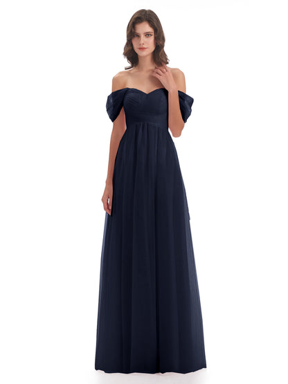 Evelyn Off The Shoulder Tulle Long Bridesmaid Dresses