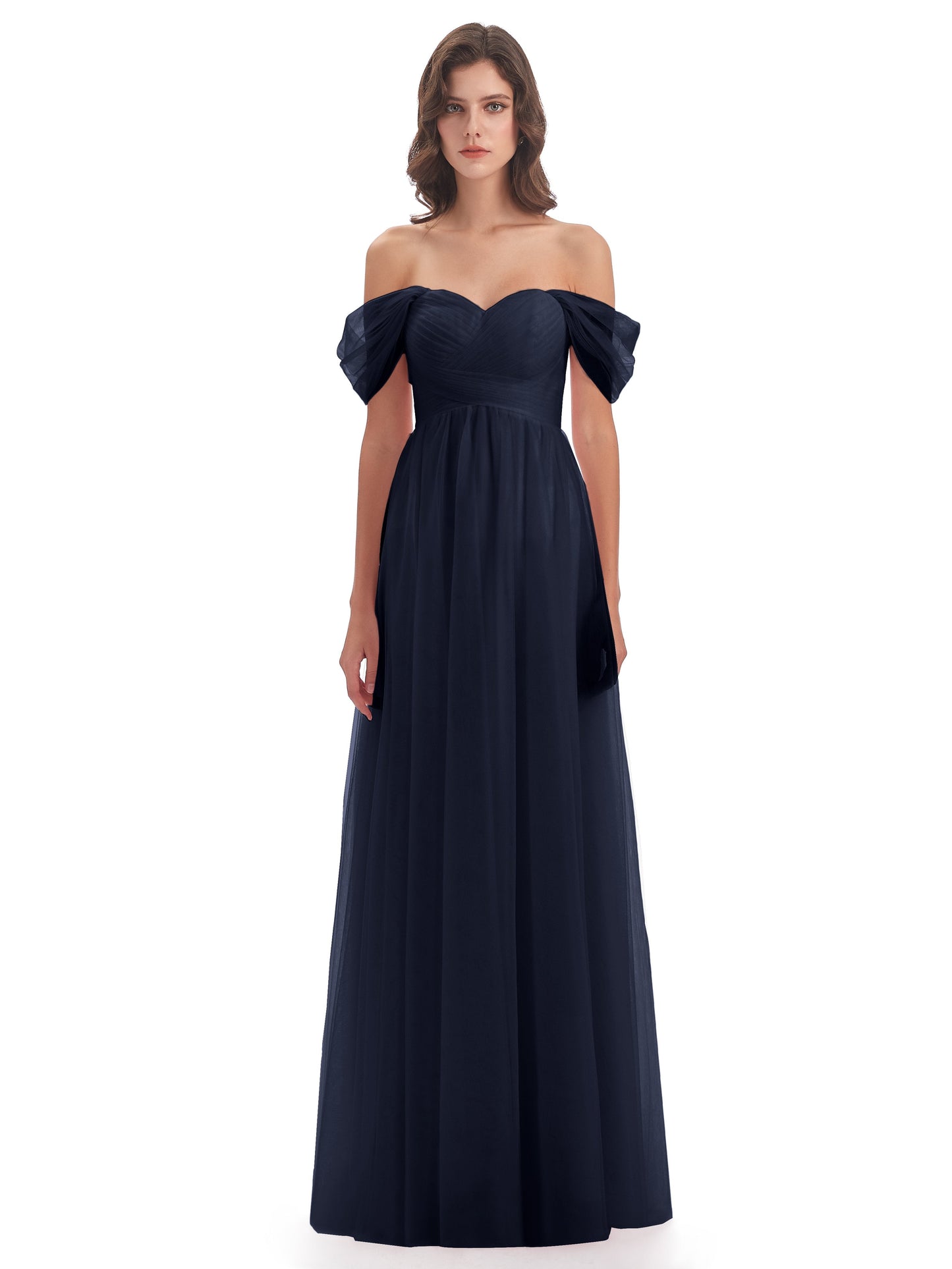 Evelyn Off The Shoulder Tulle Long Bridesmaid Dresses