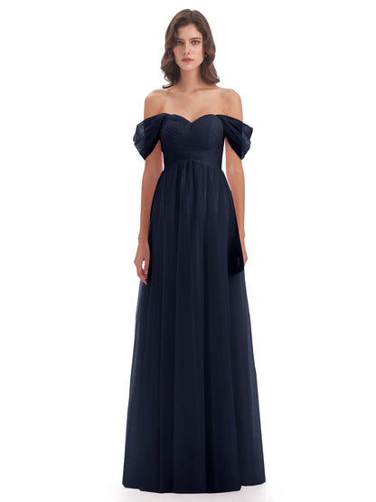 Evelyn Off The Shoulder Tulle Long Bridesmaid Dresses