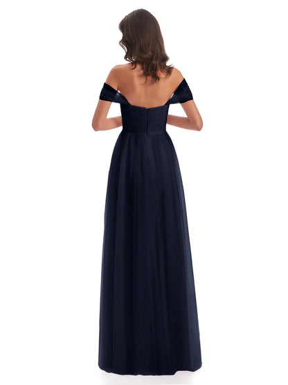 Evelyn Off The Shoulder Tulle Long Bridesmaid Dresses