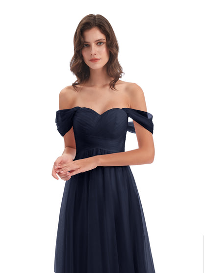 Evelyn Off The Shoulder Tulle Long Bridesmaid Dresses