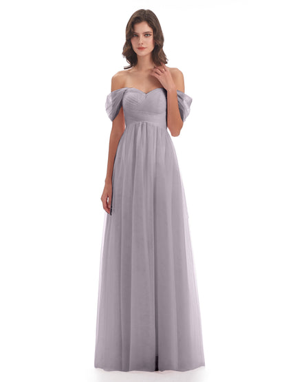 Evelyn Off The Shoulder Tulle Long Bridesmaid Dresses