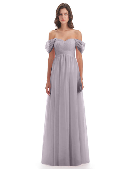 Evelyn Off The Shoulder Tulle Long Bridesmaid Dresses