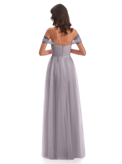 Evelyn Off The Shoulder Tulle Long Bridesmaid Dresses