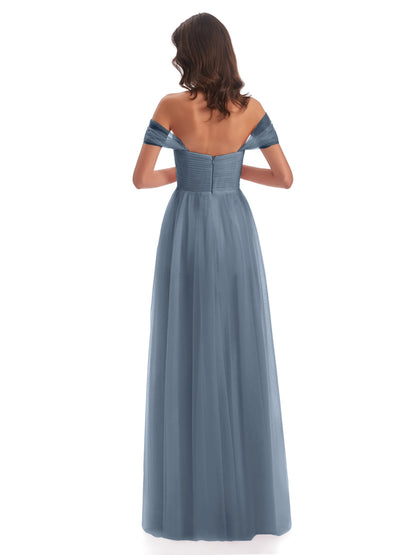 Evelyn Off The Shoulder Tulle Long Bridesmaid Dresses