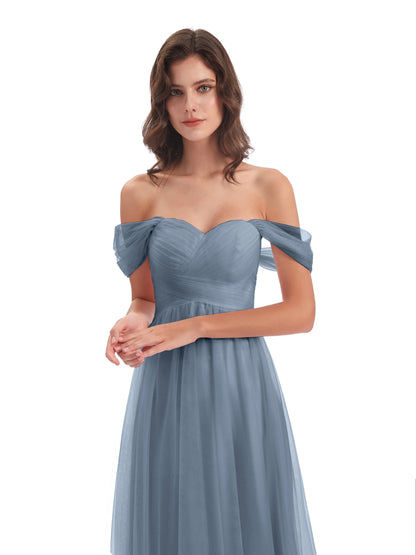 Evelyn Off The Shoulder Tulle Long Bridesmaid Dresses
