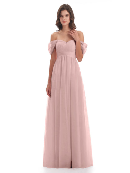 Evelyn Off The Shoulder Tulle Long Bridesmaid Dresses