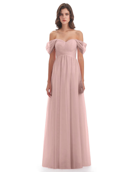 Evelyn Off The Shoulder Tulle Long Bridesmaid Dresses