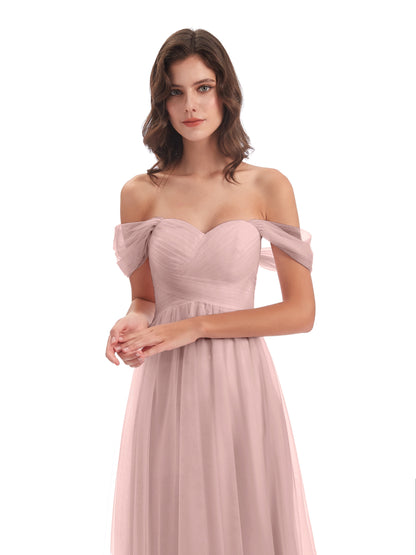 Evelyn Off The Shoulder Tulle Long Bridesmaid Dresses