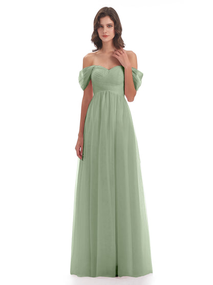Evelyn Off The Shoulder Tulle Long Bridesmaid Dresses