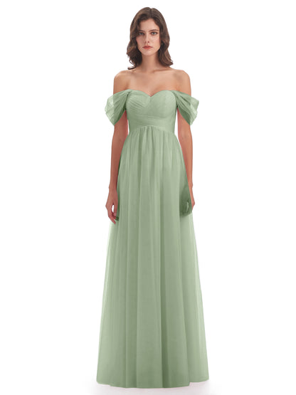 Evelyn Off The Shoulder Tulle Long Bridesmaid Dresses
