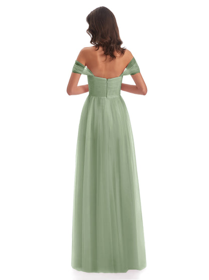 Evelyn Off The Shoulder Tulle Long Bridesmaid Dresses