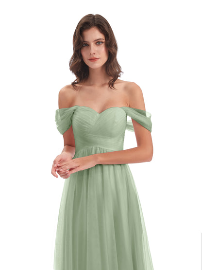 Evelyn Off The Shoulder Tulle Long Bridesmaid Dresses