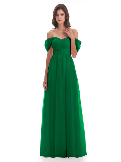 Evelyn Off The Shoulder Tulle Long Bridesmaid Dresses