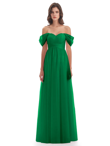 Evelyn Off The Shoulder Tulle Long Bridesmaid Dresses