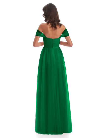 Evelyn Off The Shoulder Tulle Long Bridesmaid Dresses