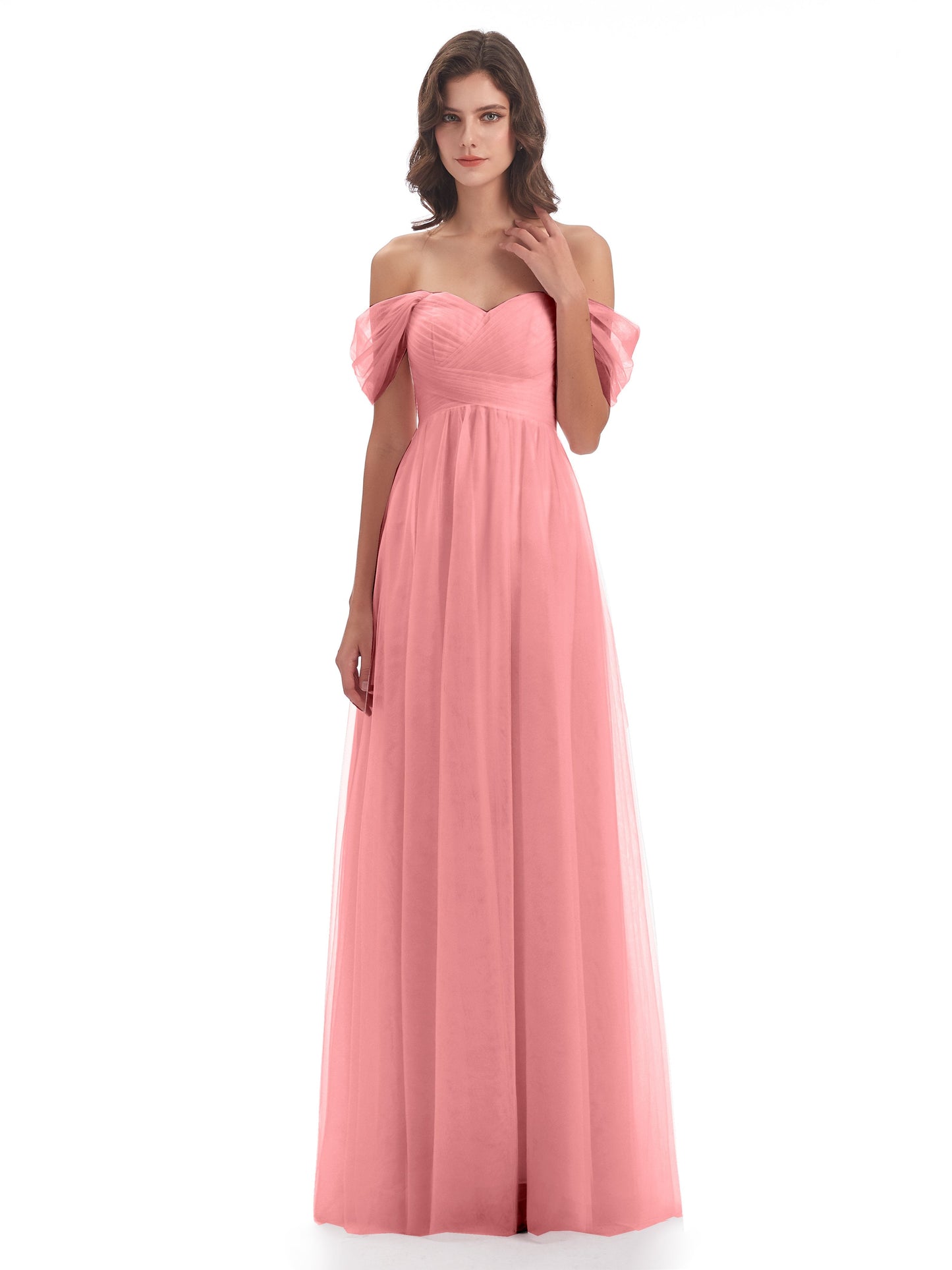 Evelyn Off The Shoulder Tulle Long Bridesmaid Dresses