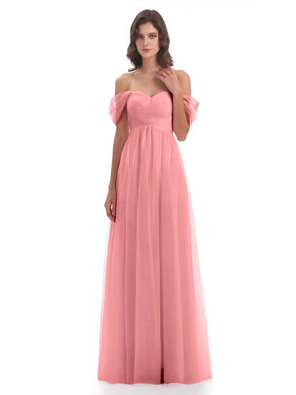 Evelyn Off The Shoulder Tulle Long Bridesmaid Dresses