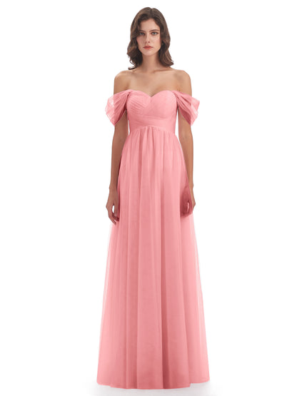 Evelyn Off The Shoulder Tulle Long Bridesmaid Dresses