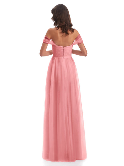 Evelyn Off The Shoulder Tulle Long Bridesmaid Dresses