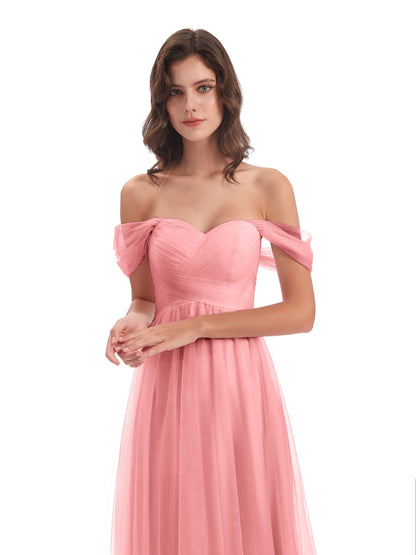 Evelyn Off The Shoulder Tulle Long Bridesmaid Dresses