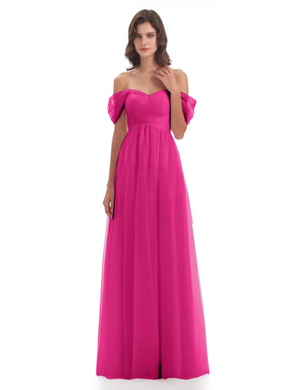 Evelyn Off The Shoulder Tulle Long Bridesmaid Dresses