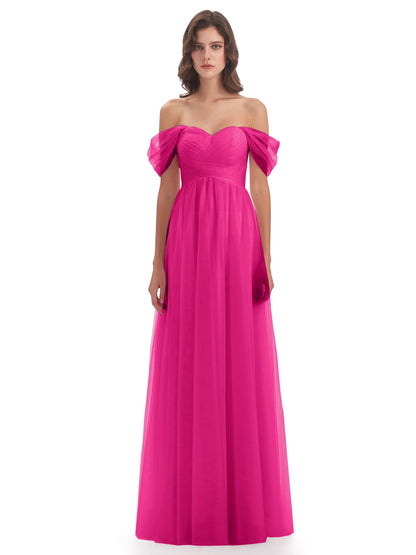 Evelyn Off The Shoulder Tulle Long Bridesmaid Dresses
