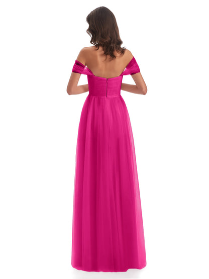 Evelyn Off The Shoulder Tulle Long Bridesmaid Dresses