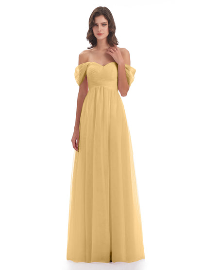 Evelyn Off The Shoulder Tulle Long Bridesmaid Dresses