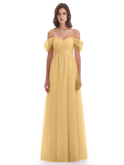 Evelyn Off The Shoulder Tulle Long Bridesmaid Dresses