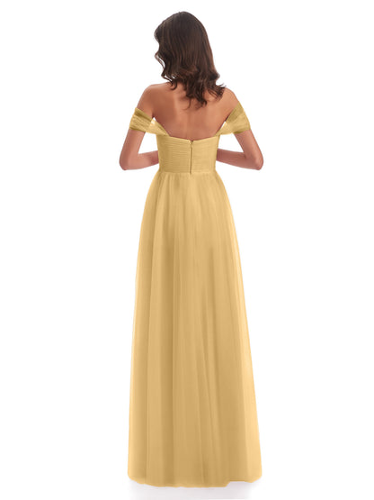 Evelyn Off The Shoulder Tulle Long Bridesmaid Dresses