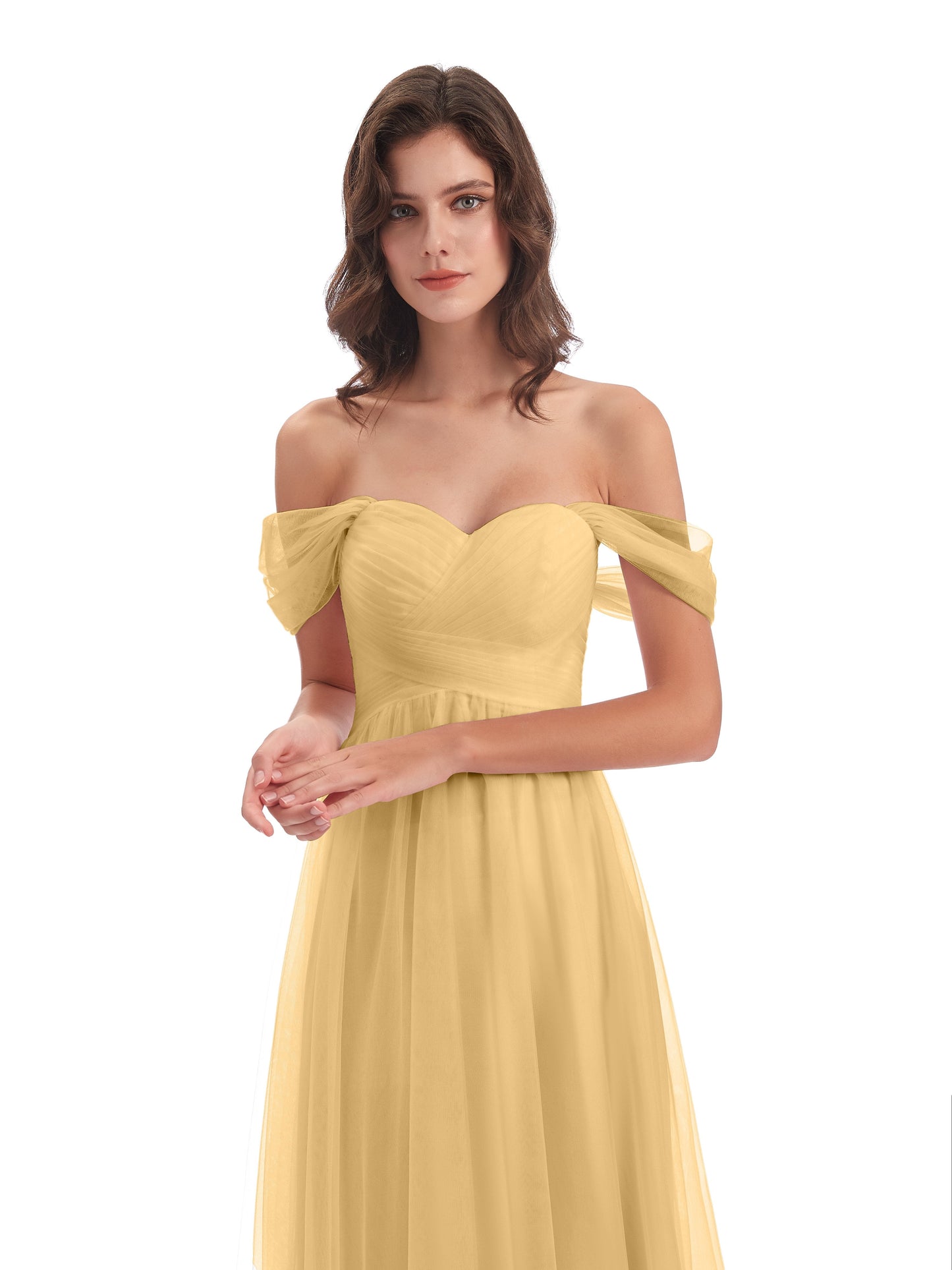 Evelyn Off The Shoulder Tulle Long Bridesmaid Dresses